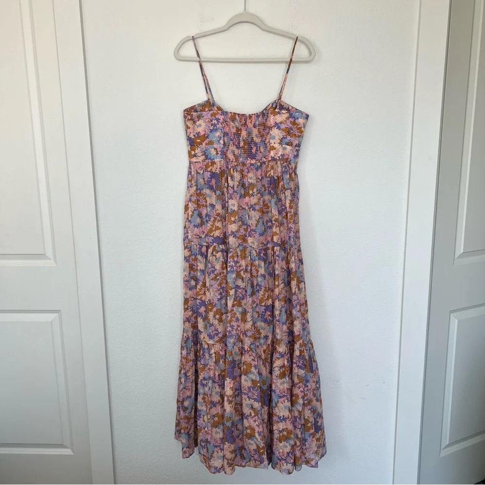 ZIMMERMANN Floral Print Cutout Strapless Tiered Midi Dress in Purple Floral - Picture 8 of 13